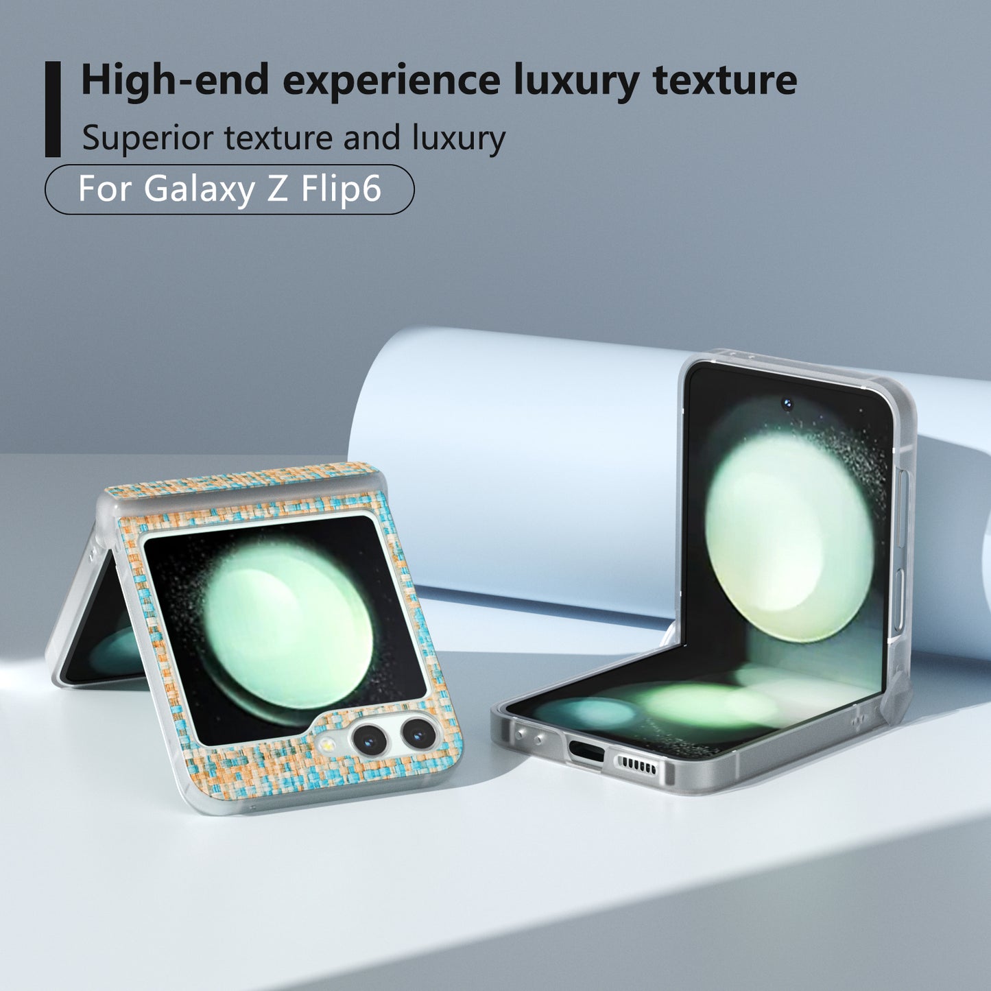 For Samsung Galaxy Z Flip6 5G Case Matte Frame Colorful Plaid Texture Leather Phone Cover - Blue