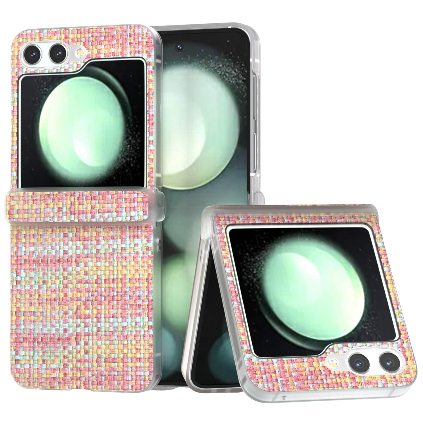 For Samsung Galaxy Z Flip6 5G Case Matte Frame Colorful Plaid Texture Leather Phone Cover - Pink