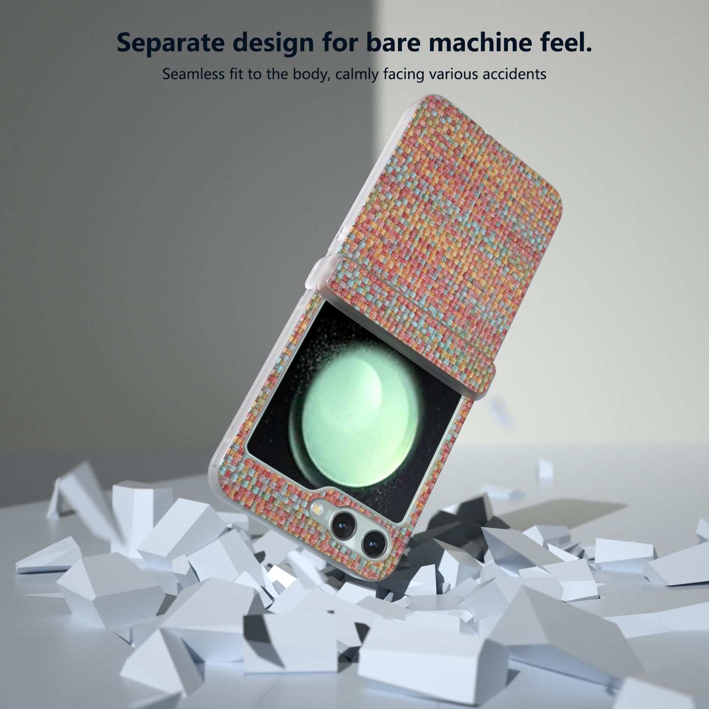 For Samsung Galaxy Z Flip6 5G Case Matte Frame Colorful Plaid Texture Leather Phone Cover - Orange Red