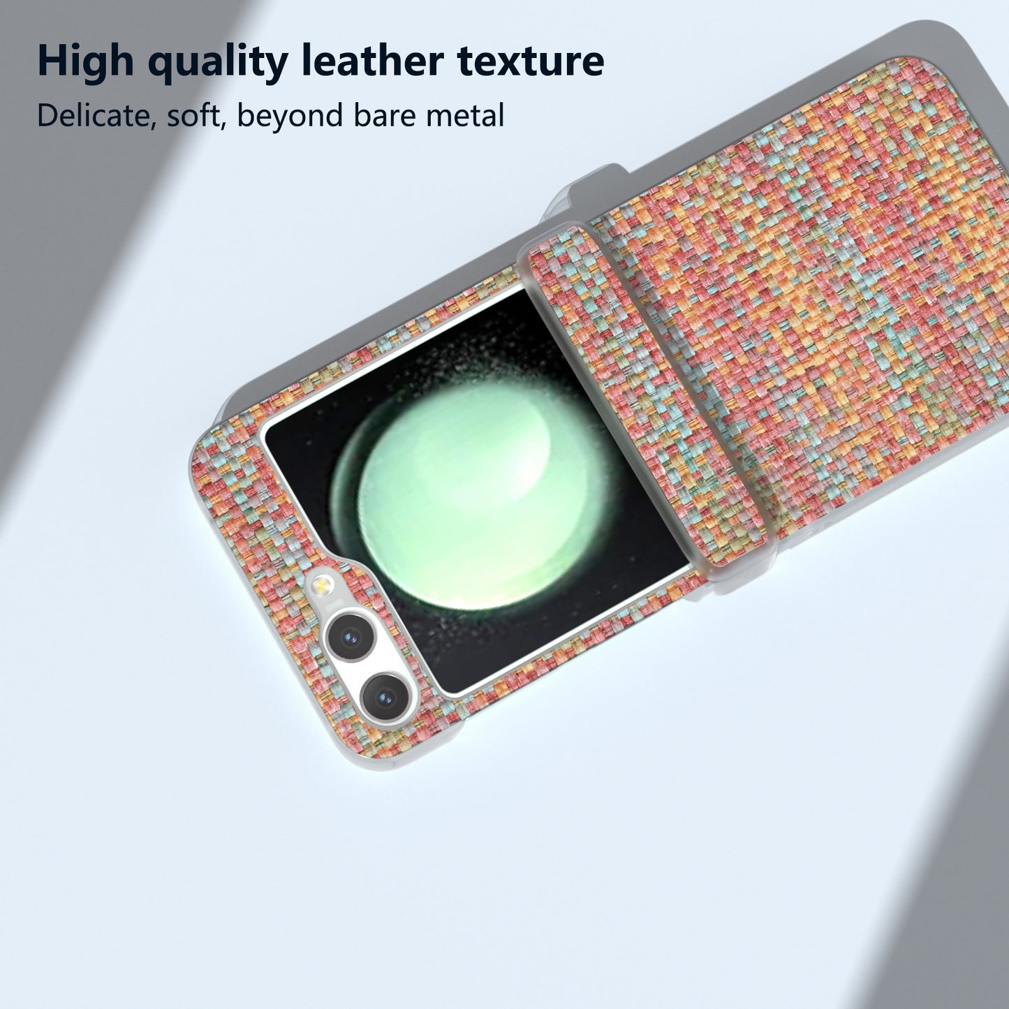 For Samsung Galaxy Z Flip6 5G Case Matte Frame Colorful Plaid Texture Leather Phone Cover - Orange Red