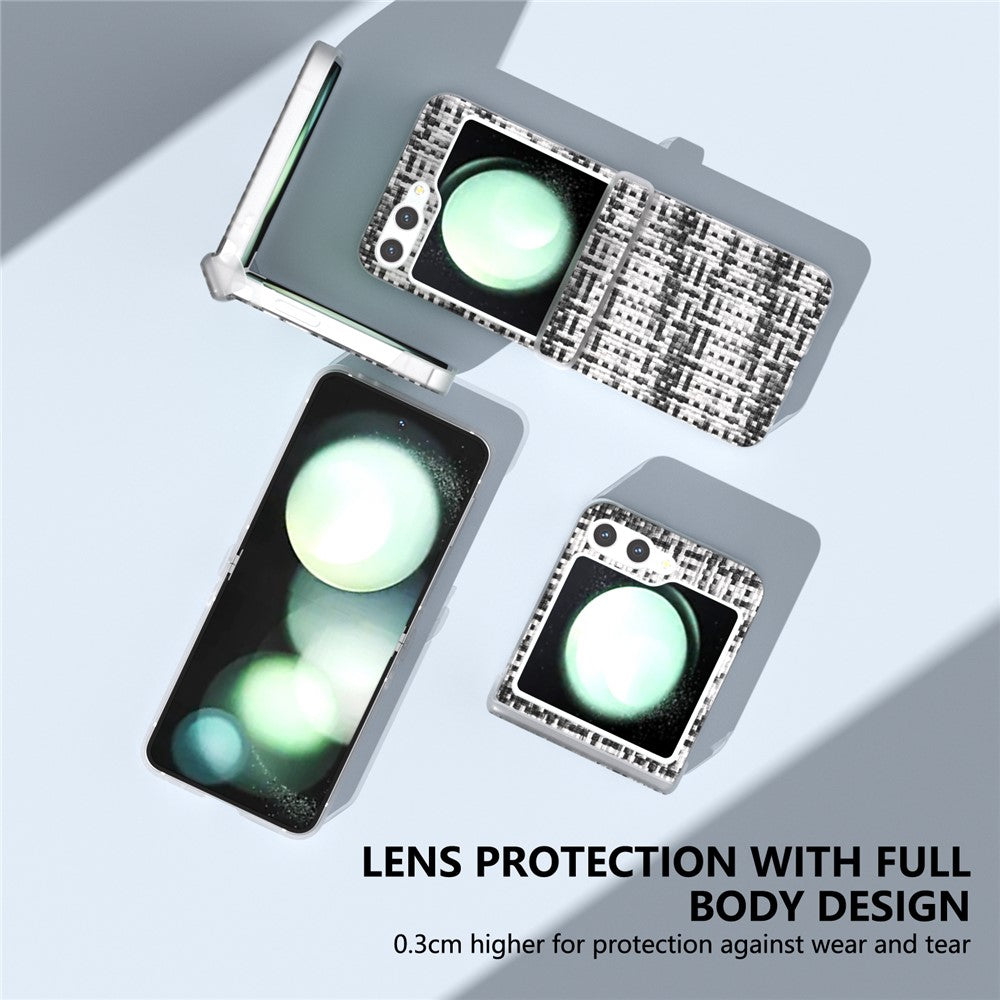 For Samsung Galaxy Z Flip7 FE 5G / Z Flip6 5G Case Matte Frame Colorful Plaid Texture Leather Phone Cover - Black White