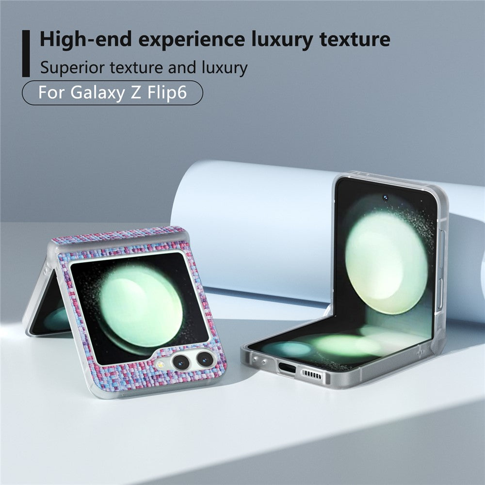 For Samsung Galaxy Z Flip7 FE 5G / Z Flip6 5G Case Matte Frame Colorful Plaid Texture Leather Phone Cover - Purple