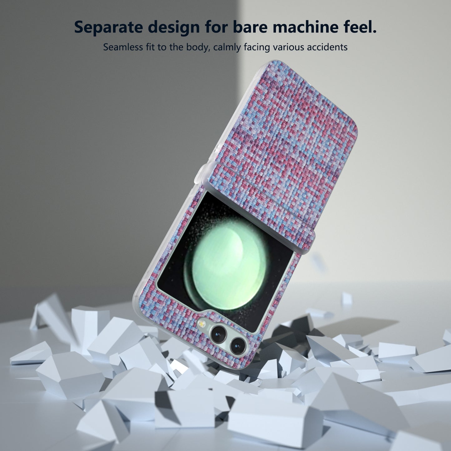 For Samsung Galaxy Z Flip6 5G Case Matte Frame Colorful Plaid Texture Leather Phone Cover - Purple