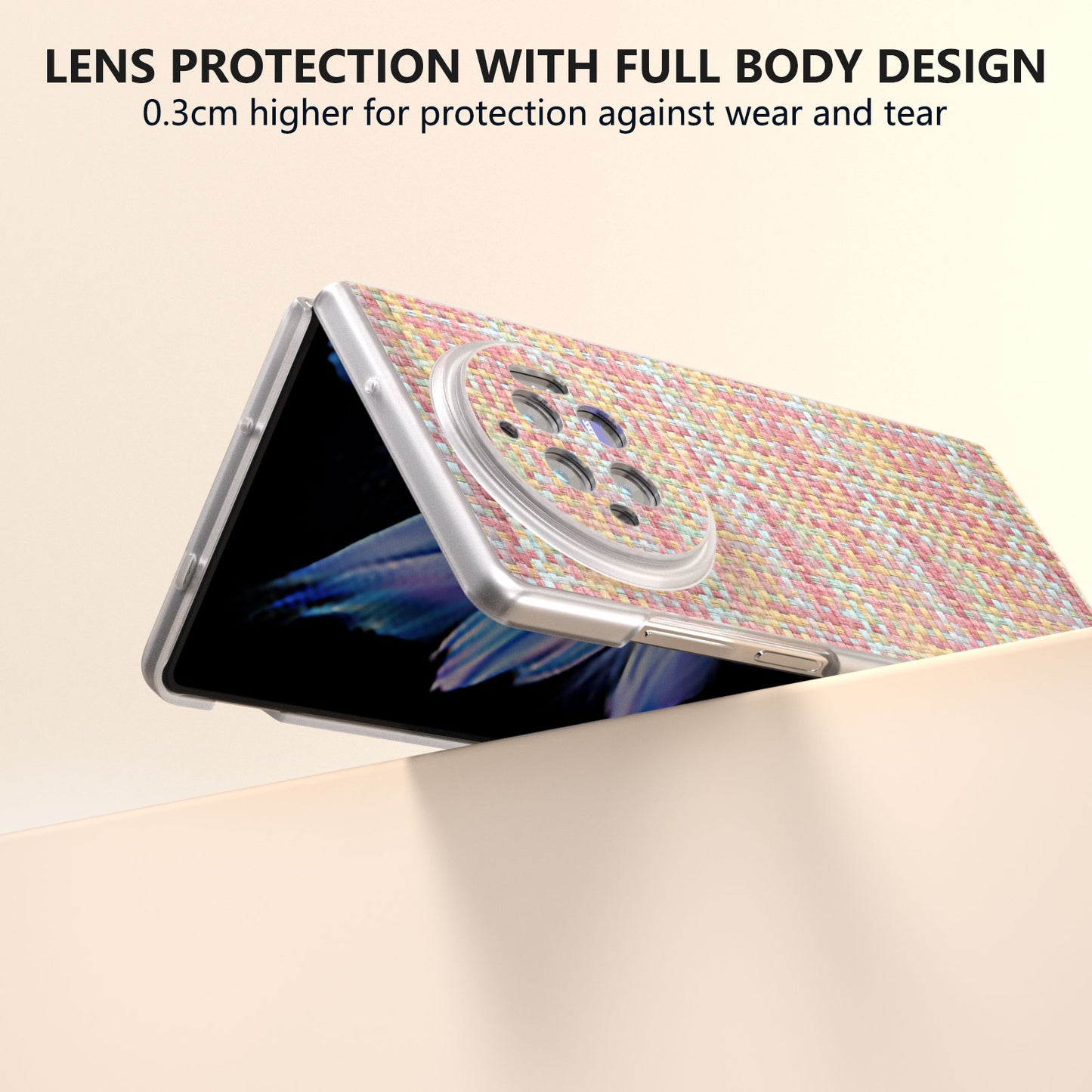 For vivo X Fold3 Case Colorful Plaid Texture Leather+PC Phone Cover - Pink