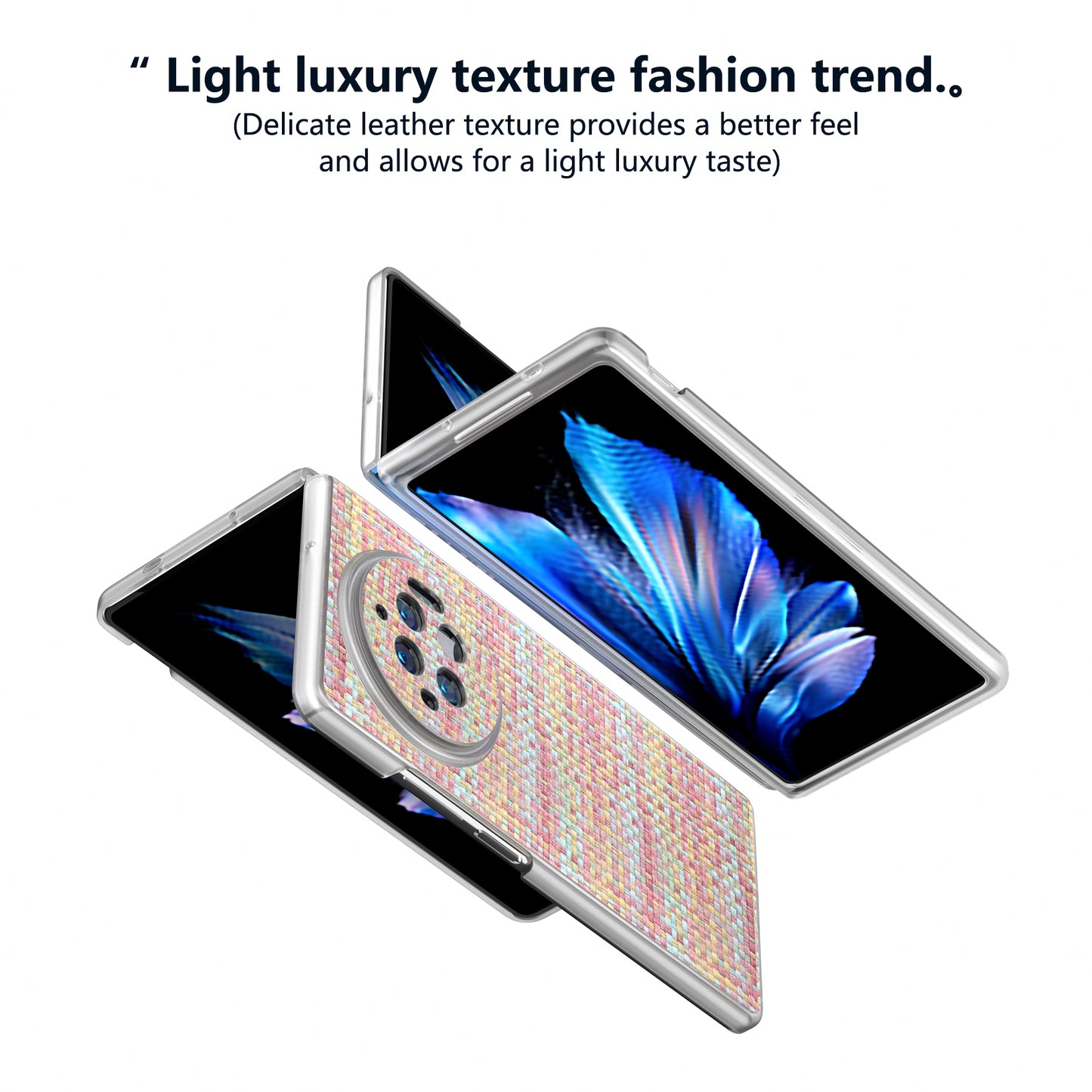 For vivo X Fold3 Case Colorful Plaid Texture Leather+PC Phone Cover - Pink