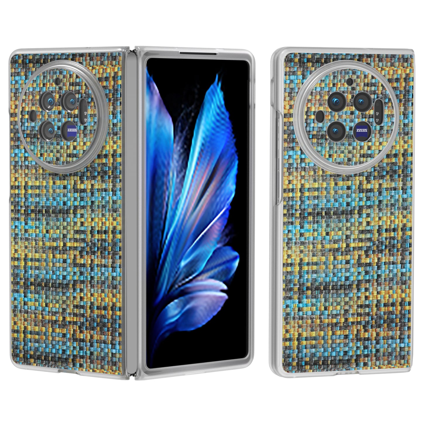 For vivo X Fold3 Case Colorful Plaid Texture Leather+PC Phone Cover - Gold
