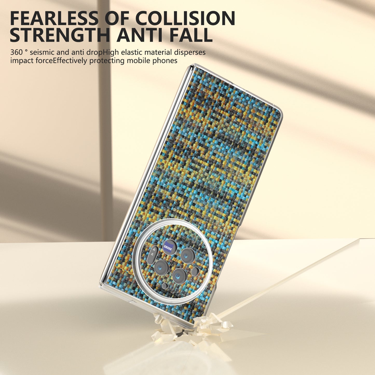 For vivo X Fold3 Case Colorful Plaid Texture Leather+PC Phone Cover - Gold