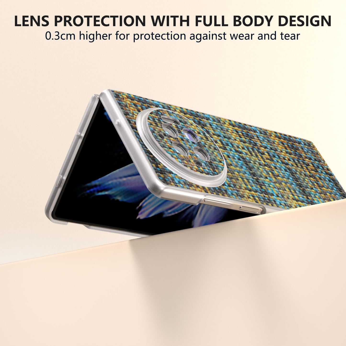 For vivo X Fold3 Case Colorful Plaid Texture Leather+PC Phone Cover - Gold