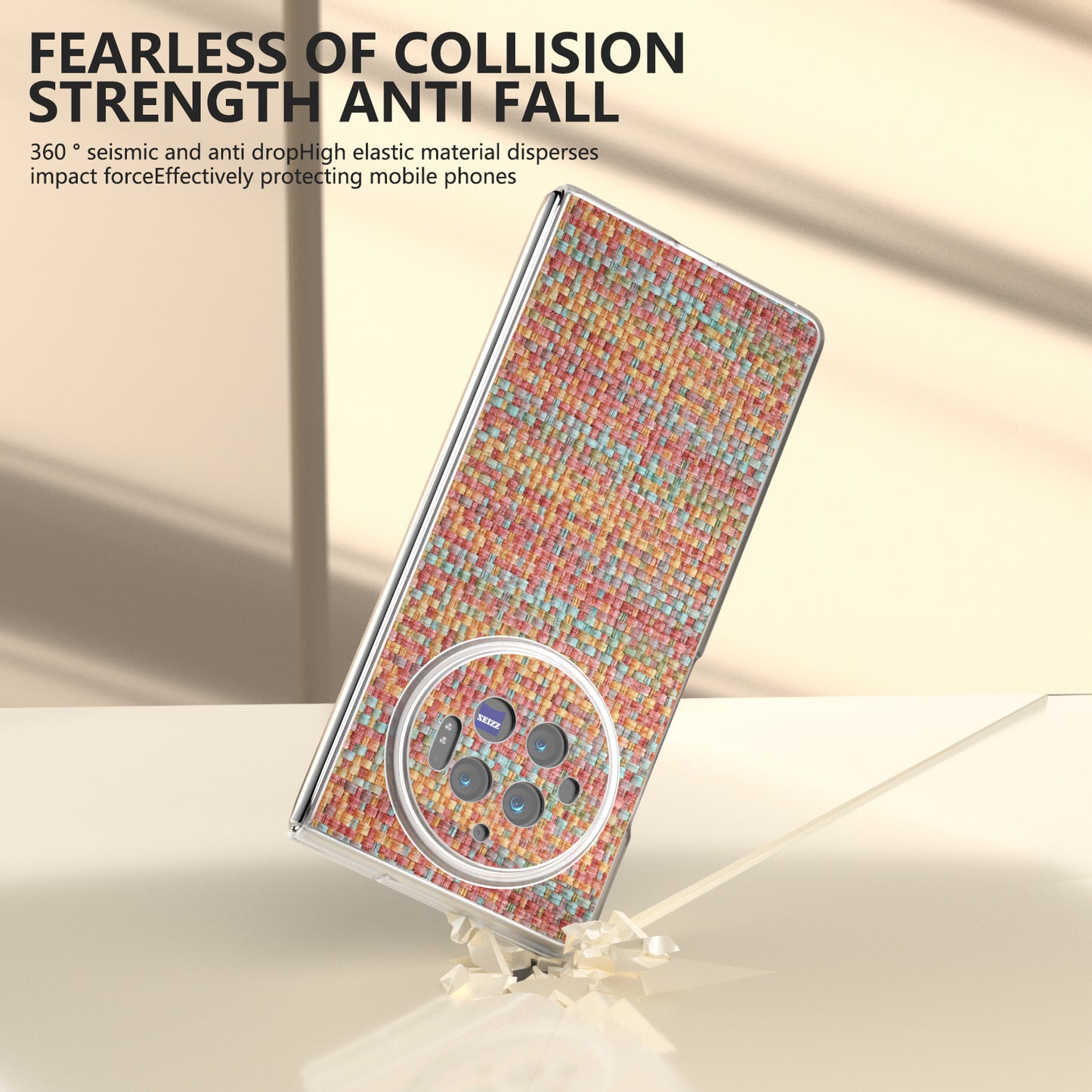 For vivo X Fold3 Case Colorful Plaid Texture Leather+PC Phone Cover - Orange Red