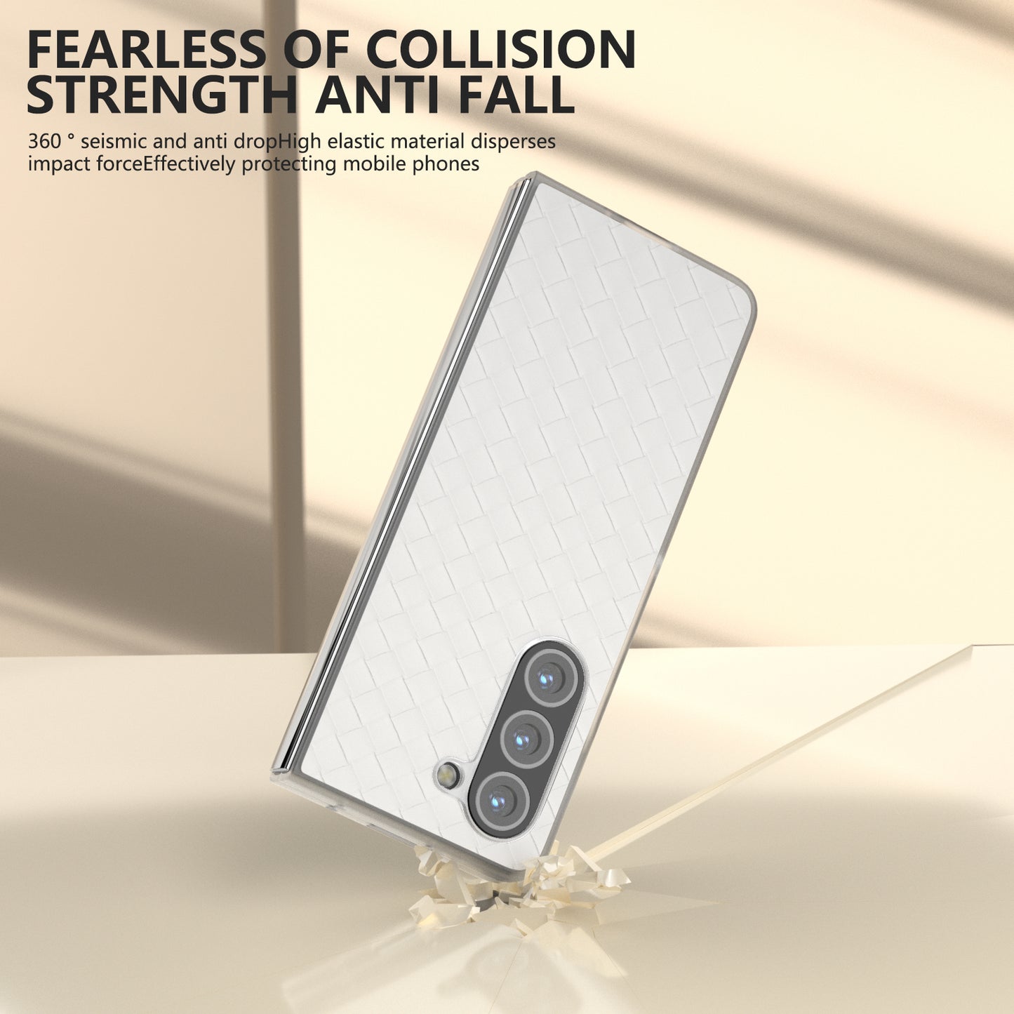 For Samsung Galaxy Z Fold6 5G Case Woven Texture Frosted Frame PU Leather Phone Cover - White