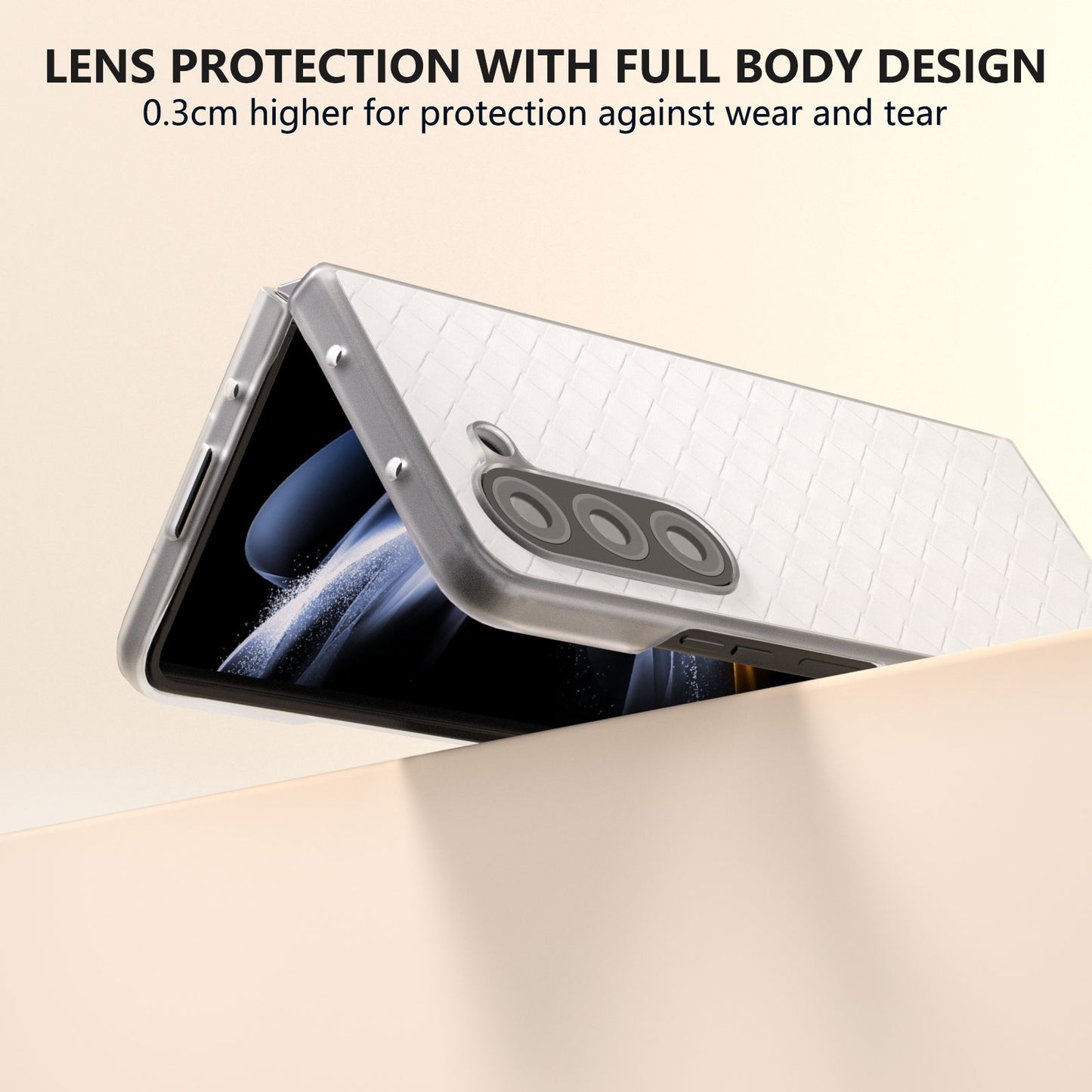 For Samsung Galaxy Z Fold6 5G Case Woven Texture Frosted Frame PU Leather Phone Cover - White