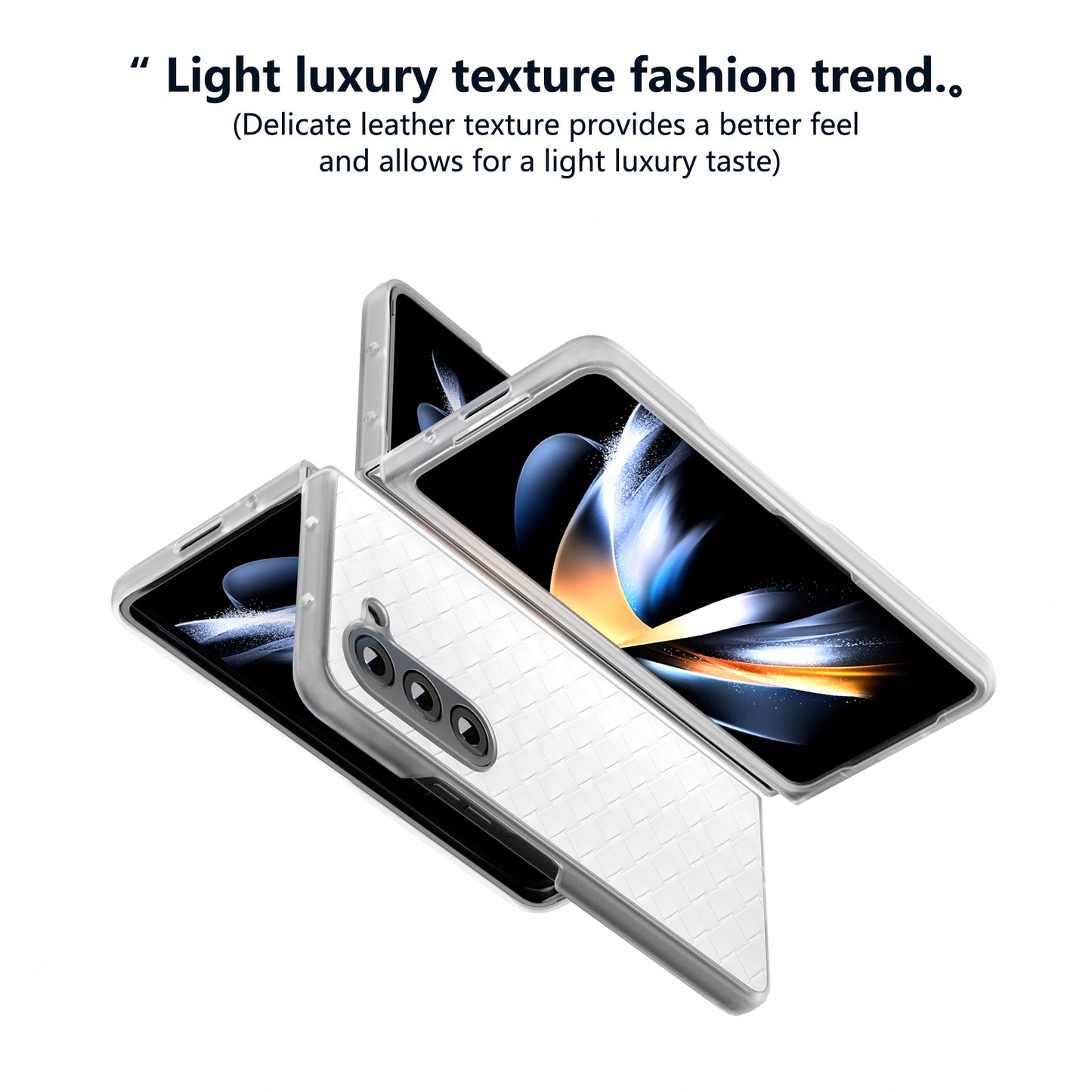 For Samsung Galaxy Z Fold6 5G Case Woven Texture Frosted Frame PU Leather Phone Cover - White