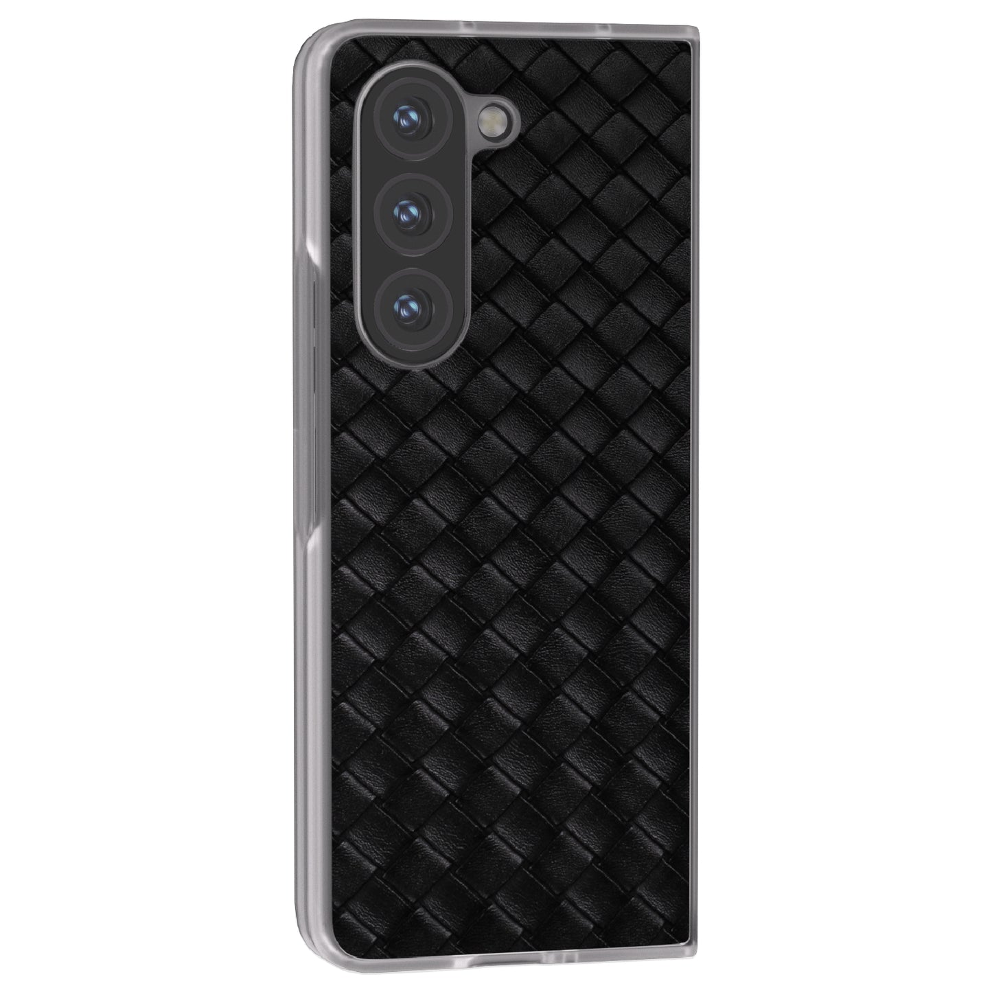 For Samsung Galaxy Z Fold6 5G Case Woven Texture Frosted Frame PU Leather Phone Cover - Black
