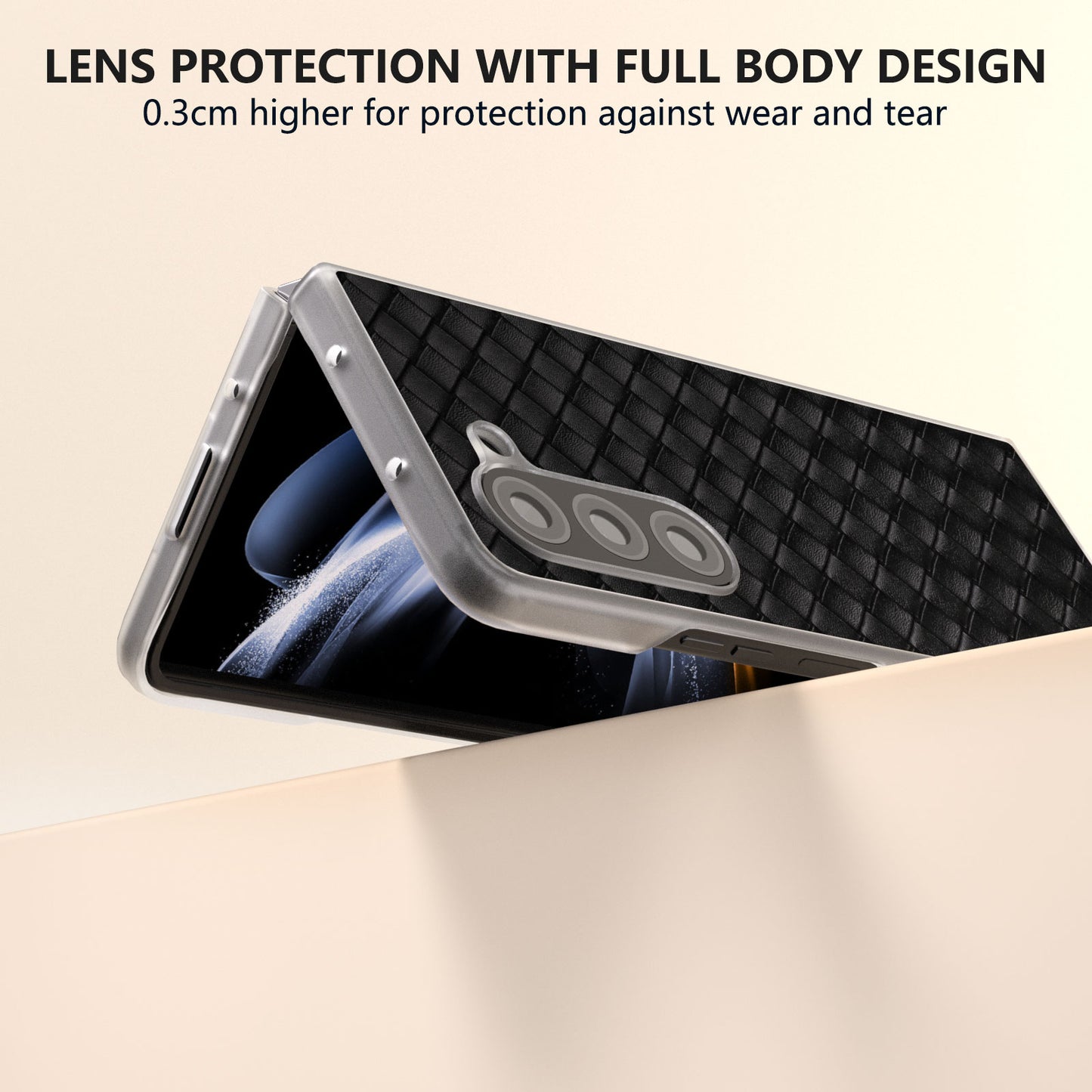 For Samsung Galaxy Z Fold6 5G Case Woven Texture Frosted Frame PU Leather Phone Cover - Black