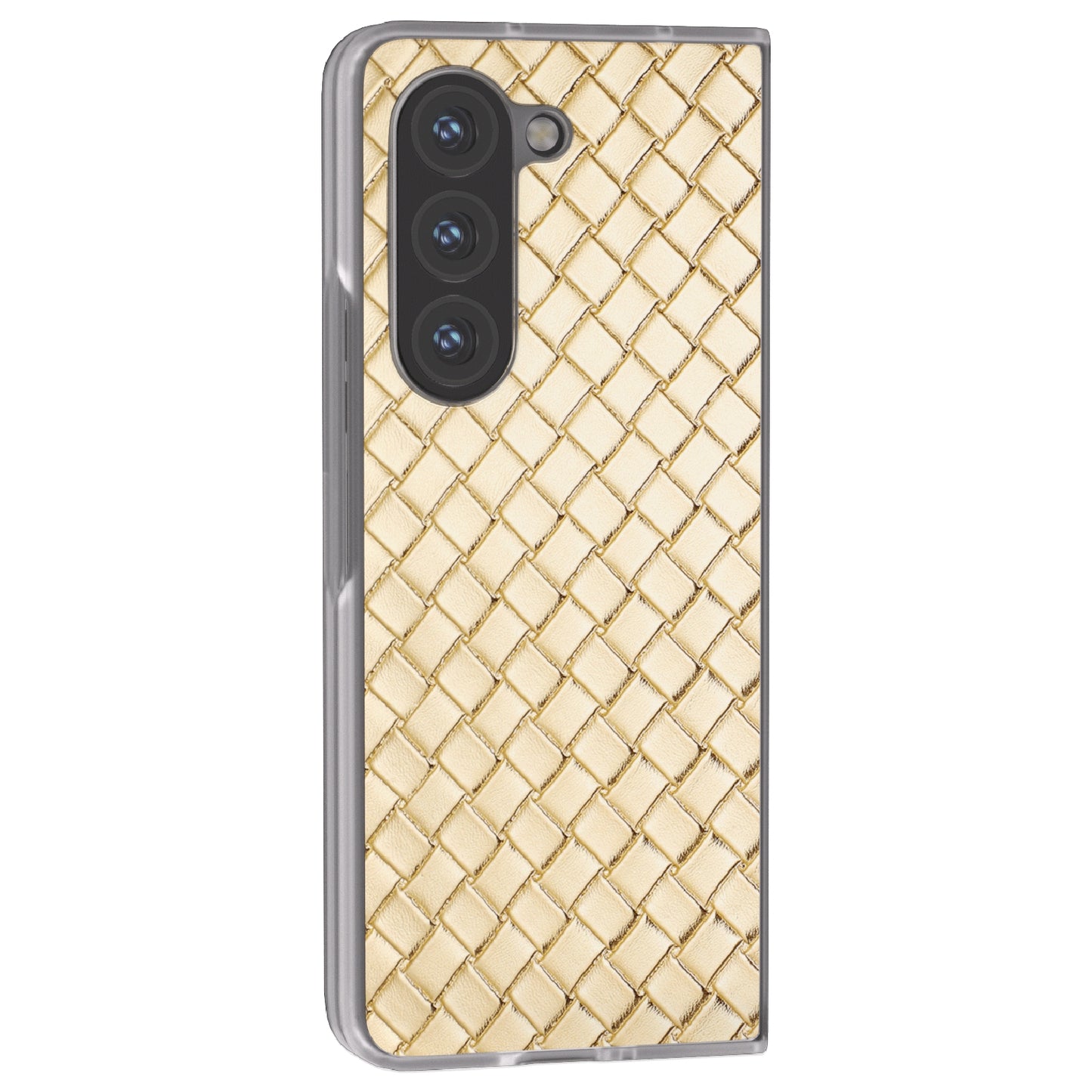 For Samsung Galaxy Z Fold6 5G Case Woven Texture Frosted Frame PU Leather Phone Cover - Gold