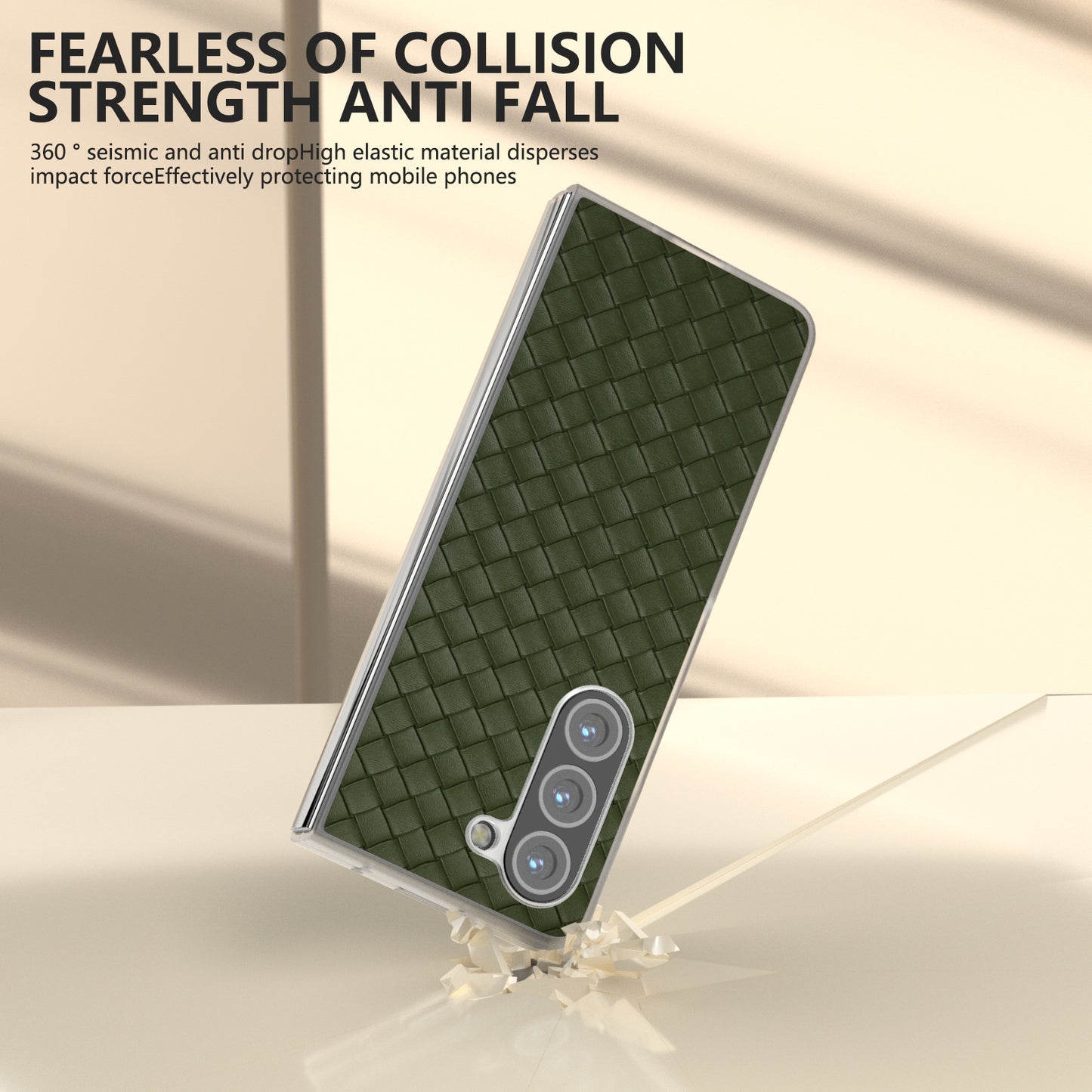 For Samsung Galaxy Z Fold6 5G Case Woven Texture Frosted Frame PU Leather Phone Cover - Green