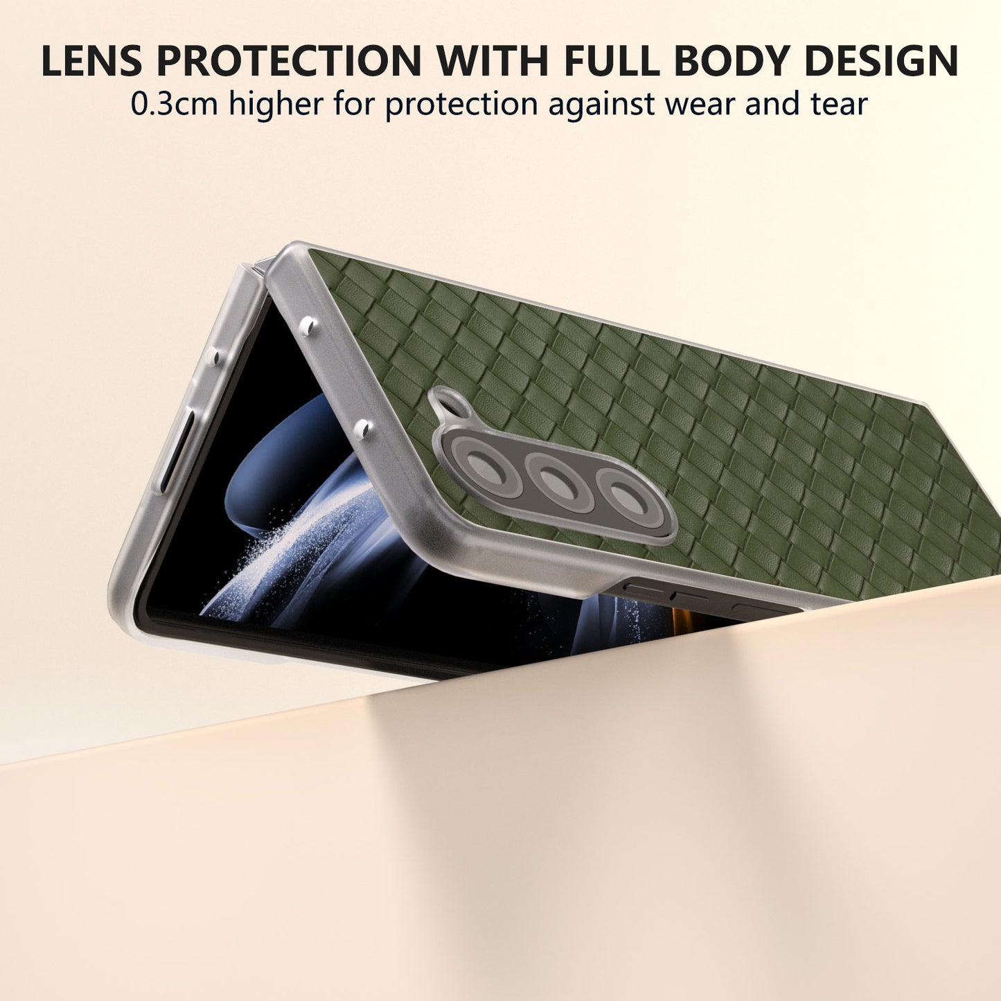 For Samsung Galaxy Z Fold6 5G Case Woven Texture Frosted Frame PU Leather Phone Cover - Green