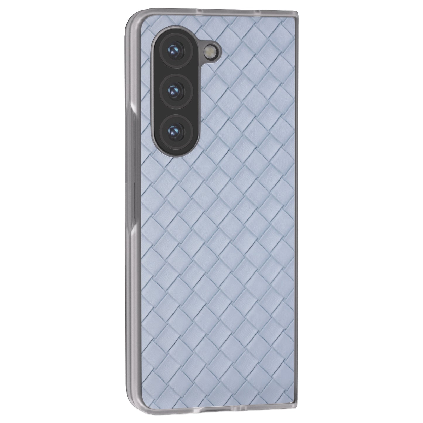 For Samsung Galaxy Z Fold6 5G Case Woven Texture Frosted Frame PU Leather Phone Cover - Baby Blue