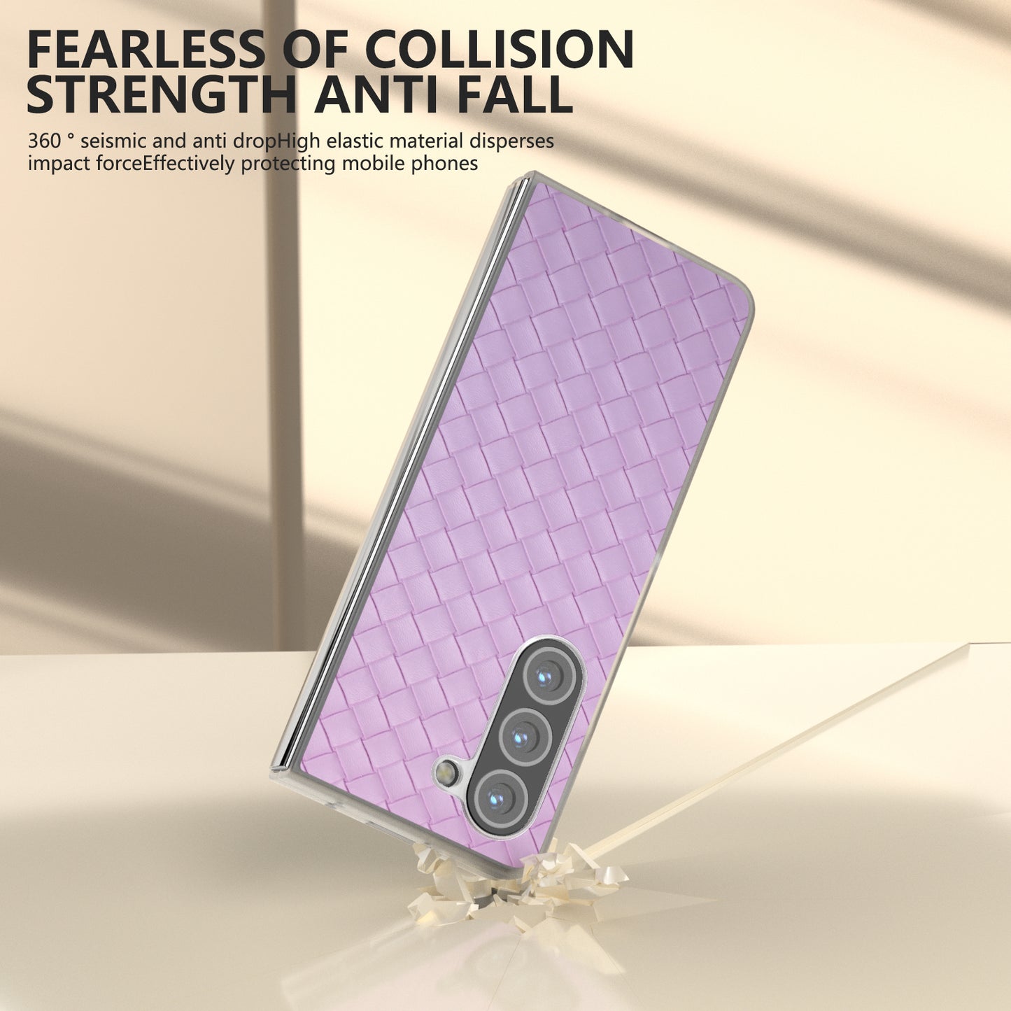 For Samsung Galaxy Z Fold6 5G Case Woven Texture Frosted Frame PU Leather Phone Cover - Purple
