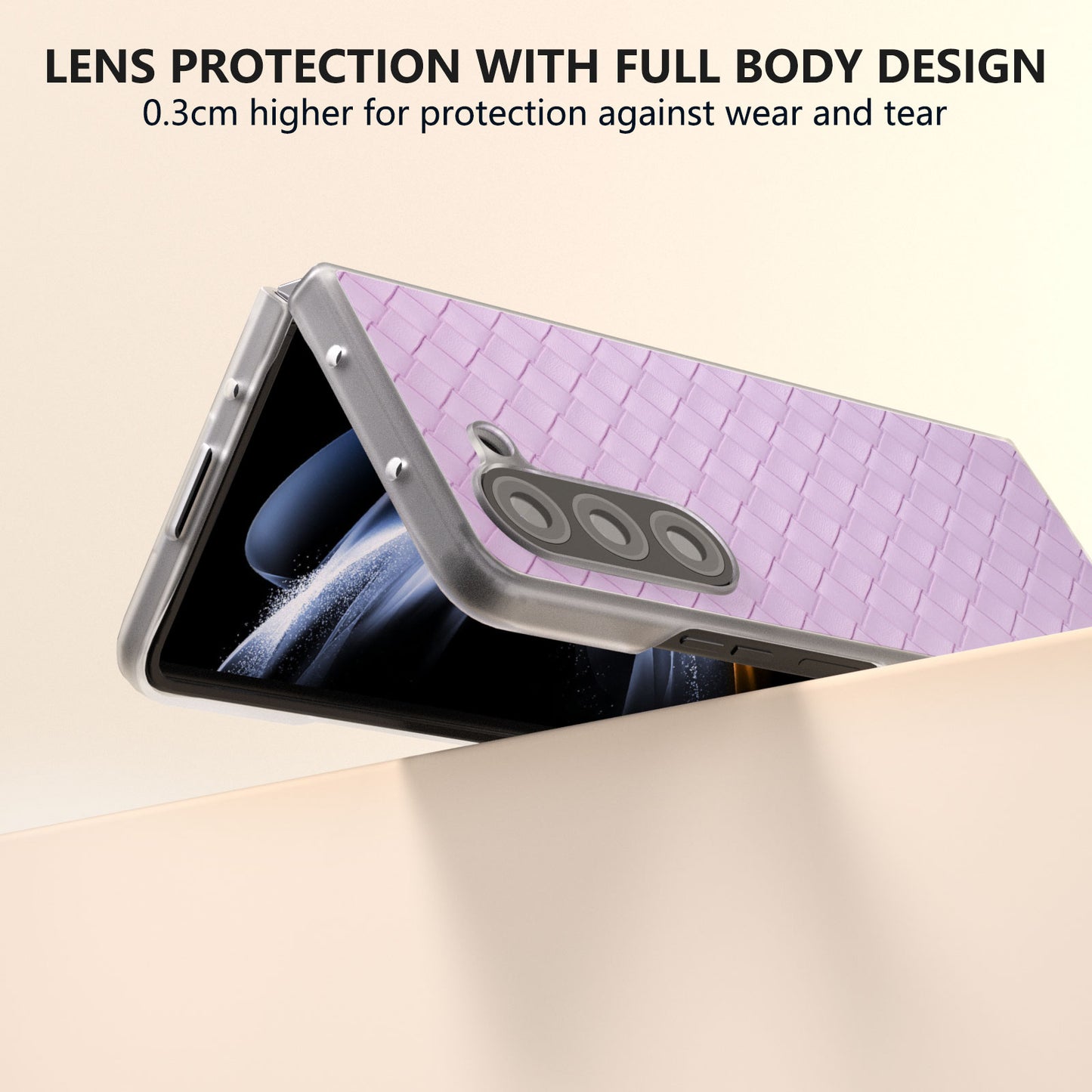 For Samsung Galaxy Z Fold6 5G Case Woven Texture Frosted Frame PU Leather Phone Cover - Purple