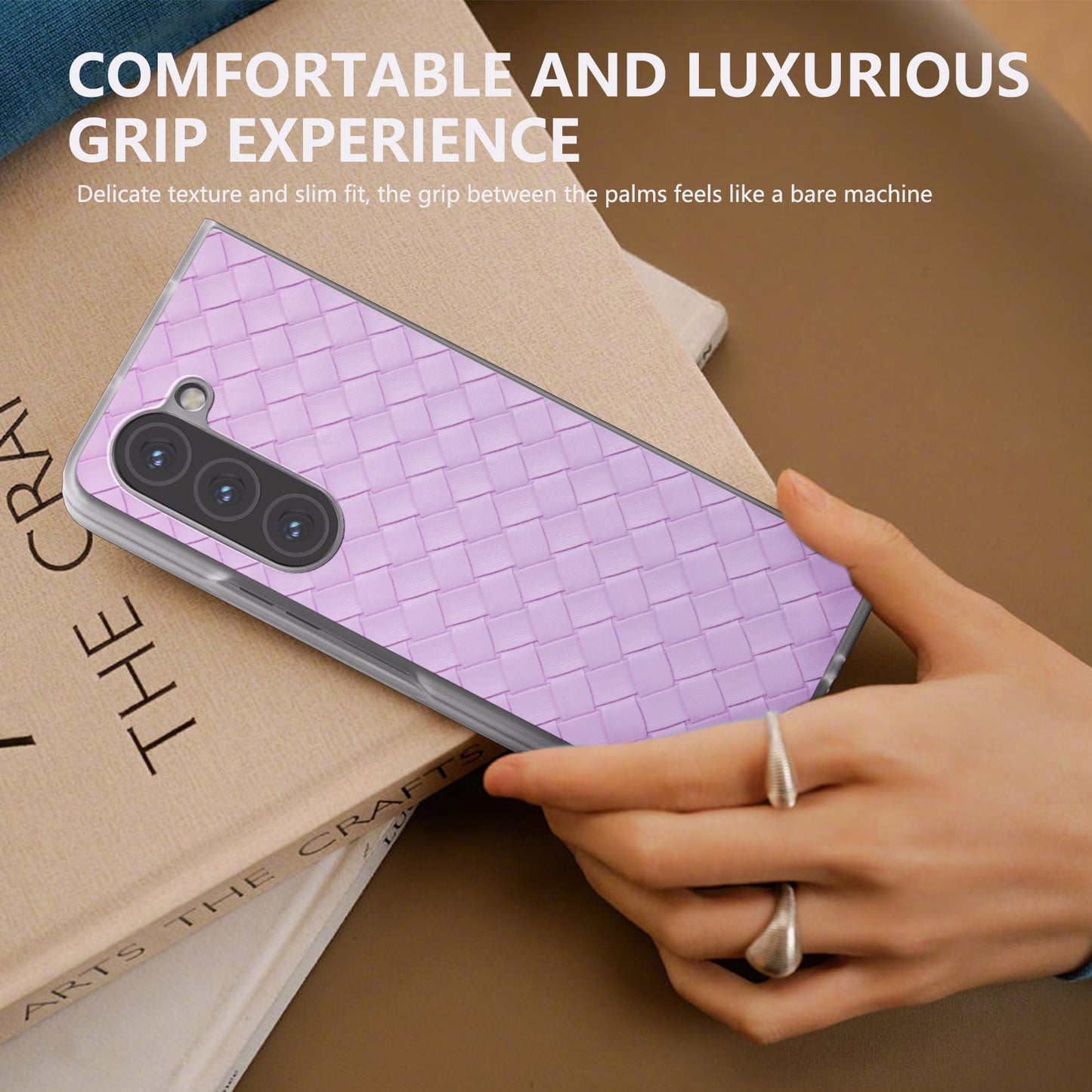 For Samsung Galaxy Z Fold6 5G Case Woven Texture Frosted Frame PU Leather Phone Cover - Purple