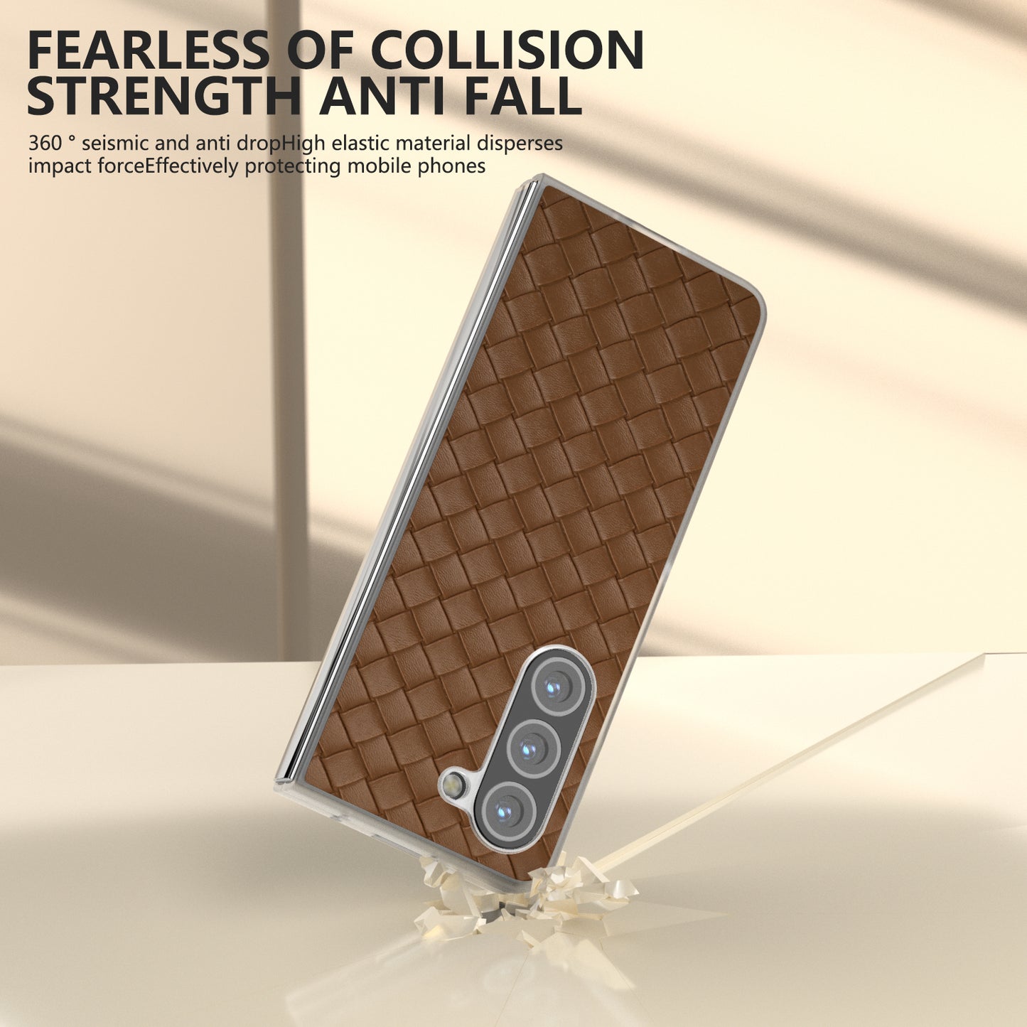 For Samsung Galaxy Z Fold6 5G Case Woven Texture Frosted Frame PU Leather Phone Cover - Brown