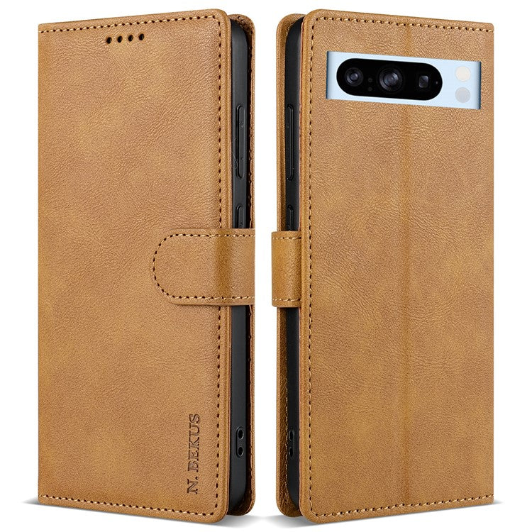 N.BEKUS CSJ-001 For Google Pixel 8 Pro Case Solid Color Leather Wallet Phone Cover - Brown