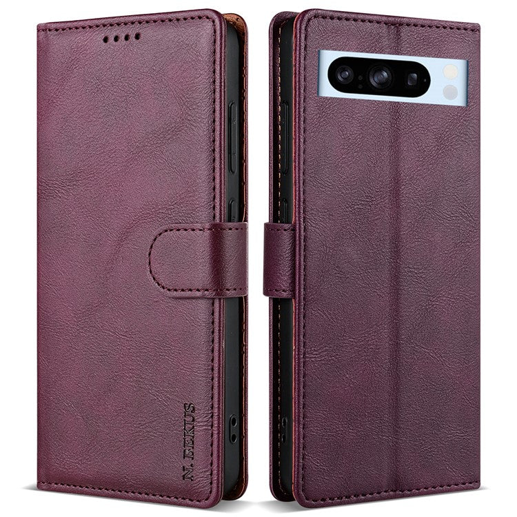 N.BEKUS CSJ-001 For Google Pixel 8 Pro Case Solid Color Leather Wallet Phone Cover - Wine Red