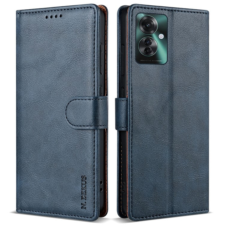 N.BEKUS CSJ-001 For Oppo Reno11 F 5G Wallet Case Solid Color Anti-Drop Leather Phone Cover - Blue