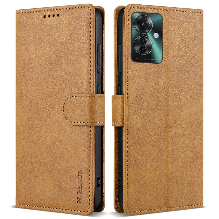 N.BEKUS CSJ-001 For Oppo Reno11 F 5G Wallet Case Solid Color Anti-Drop Leather Phone Cover - Brown