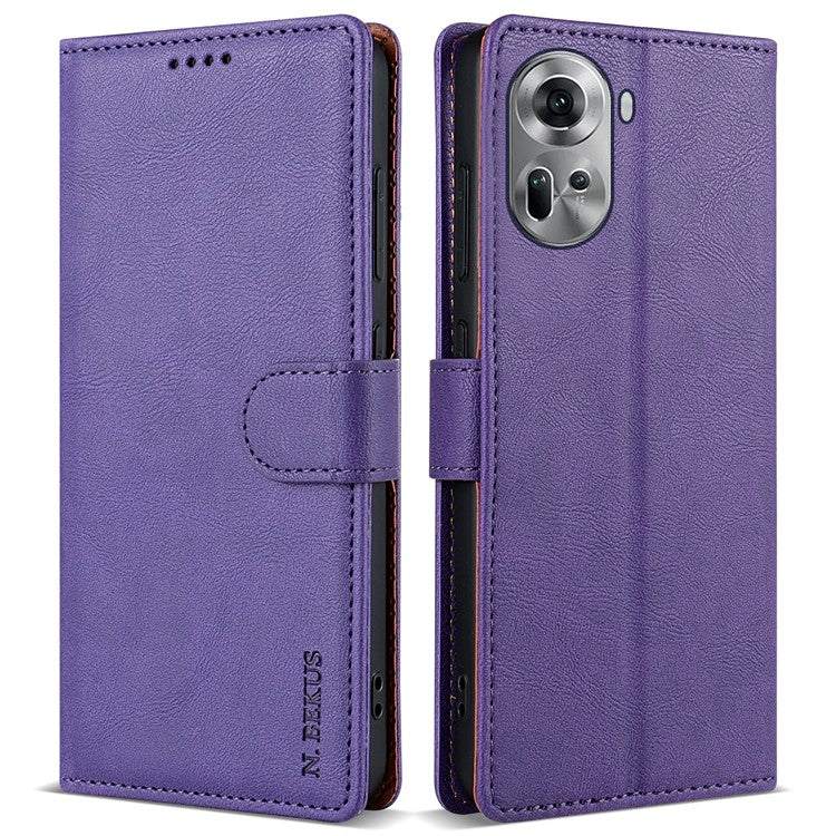 N.BEKUS CSJ-001 For Oppo Reno11 5G (Global) Leather Case Solid Color Shockproof Wallet Phone Cover - Purple