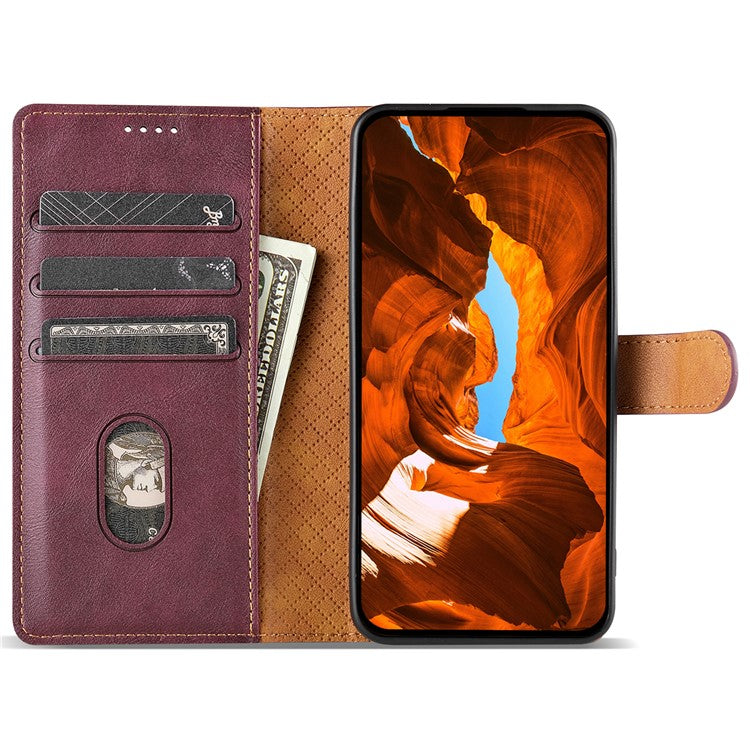 N.BEKUS CSJ-001 For Oppo Reno11 5G (Global) Leather Case Solid Color Shockproof Wallet Phone Cover - Wine Red