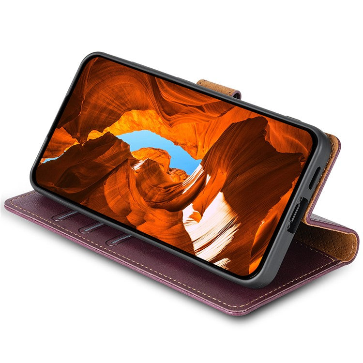 N.BEKUS CSJ-001 For Oppo Reno11 5G (Global) Leather Case Solid Color Shockproof Wallet Phone Cover - Wine Red