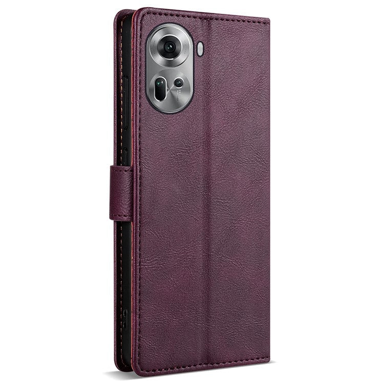 N.BEKUS CSJ-001 For Oppo Reno11 5G (Global) Leather Case Solid Color Shockproof Wallet Phone Cover - Wine Red