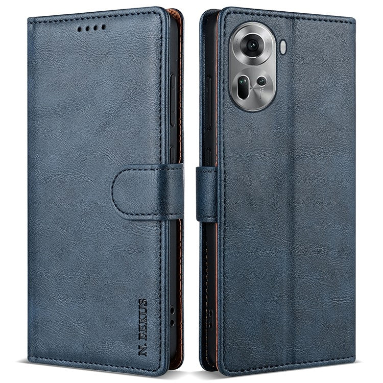 N.BEKUS CSJ-001 For Oppo Reno11 5G (Global) Leather Case Solid Color Shockproof Wallet Phone Cover - Blue