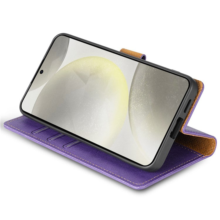 N.BEKUS CSJ-001 For Samsung Galaxy S24 Leather Case Solid Color Shockproof Wallet Phone Cover - Purple