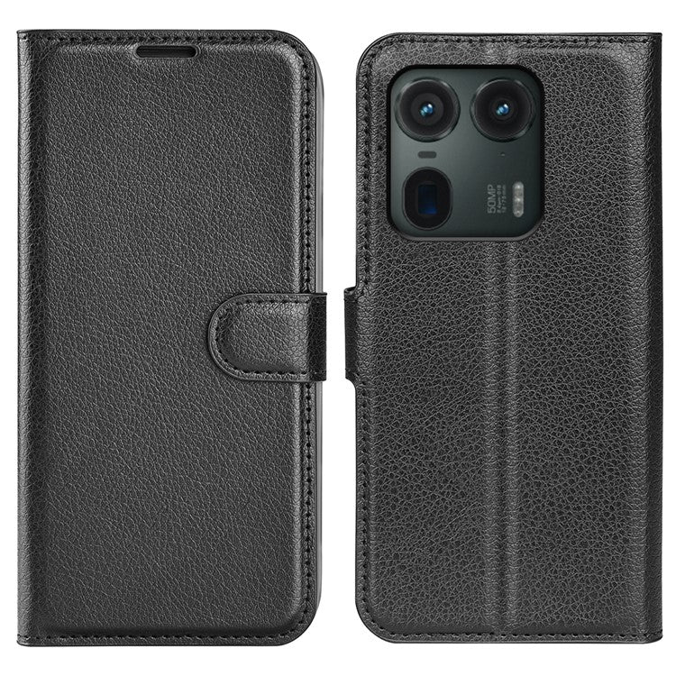 For Motorola Edge 50 Ultra 5G / Moto X50 Ultra 5G Wallet Case Litchi Texture Leather Phone Cover - Black