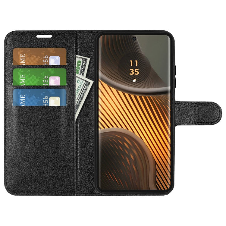 For Motorola Edge 50 Ultra 5G / Moto X50 Ultra 5G Wallet Case Litchi Texture Leather Phone Cover - Black
