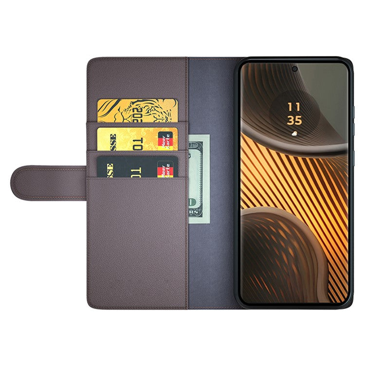 For Motorola Edge 50 Ultra 5G / Moto X50 Ultra 5G Case Genuine Split Leather Wallet Protective Phone Cover - Brown