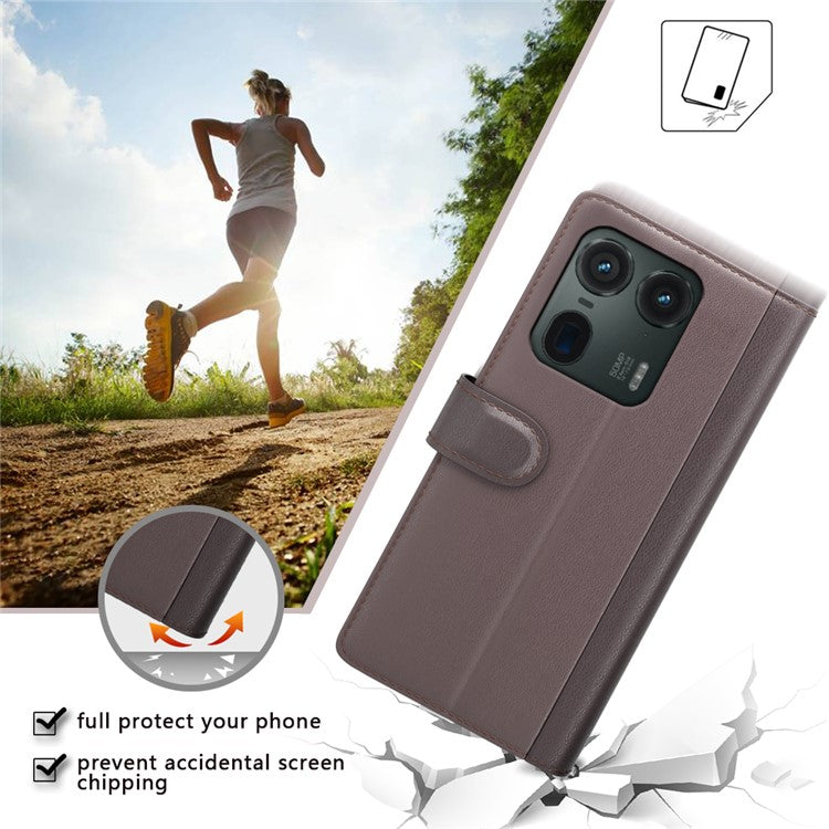 For Motorola Edge 50 Ultra 5G / Moto X50 Ultra 5G Case Genuine Split Leather Wallet Protective Phone Cover - Brown