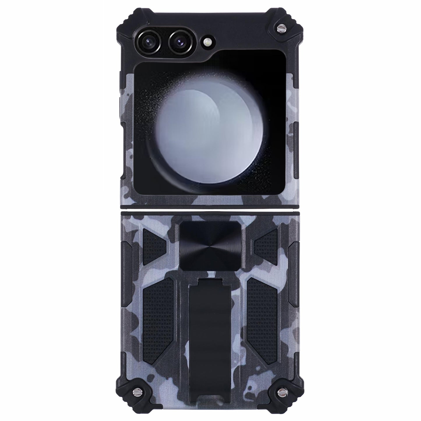 For Samsung Galaxy Z Flip6 5G Case Kickstand PC+TPU Camo Protective Cover - Black
