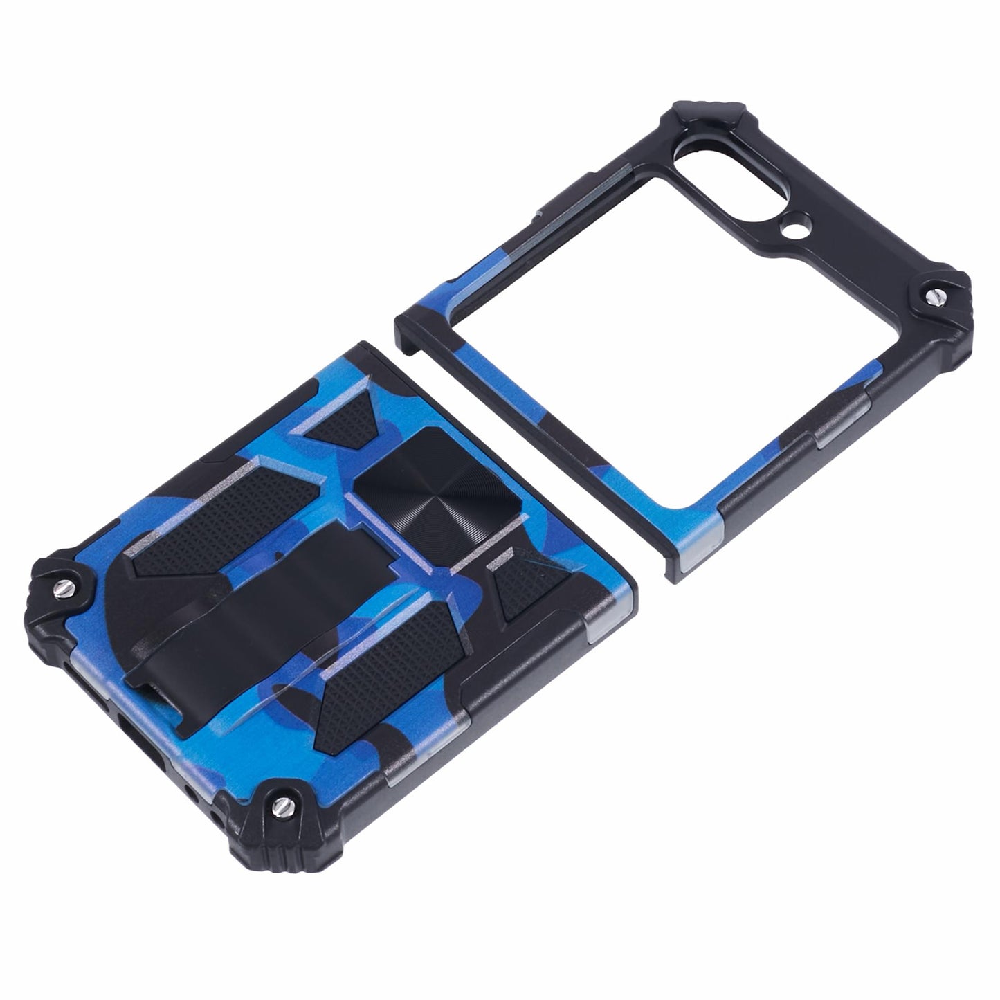 For Samsung Galaxy Z Flip6 5G Case Kickstand PC+TPU Camo Protective Cover - Blue