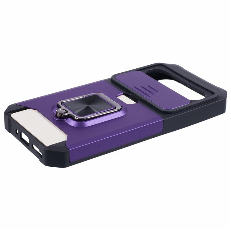 For Google Pixel 9 / Pixel 9 Pro Case Card Holder PC+TPU Kickstand Phone Cover with Lens Protection - Purple