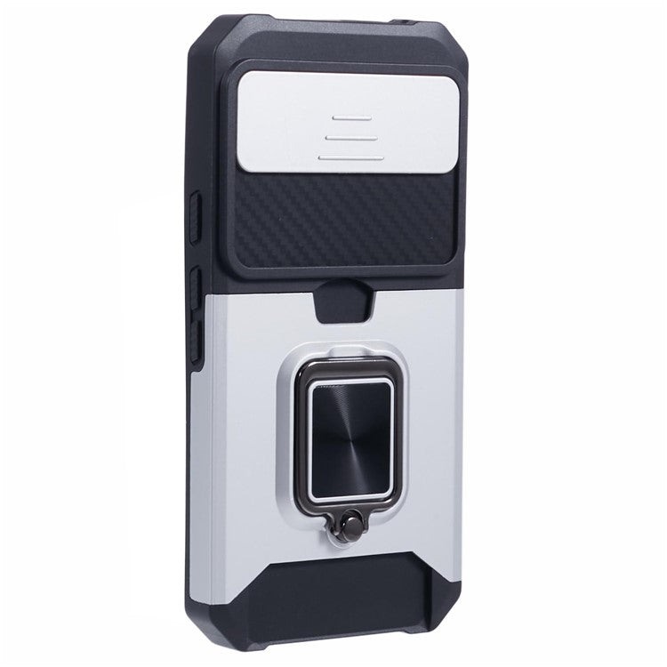 For Google Pixel 9 / Pixel 9 Pro Case Card Holder PC+TPU Kickstand Phone Cover with Lens Protection - Silver