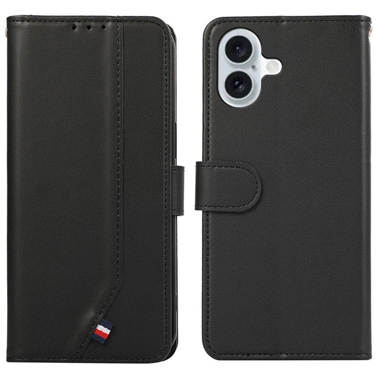 For iPhone 16 Case RFID Blocking Card Slots Leather Stand Phone Cover - Black