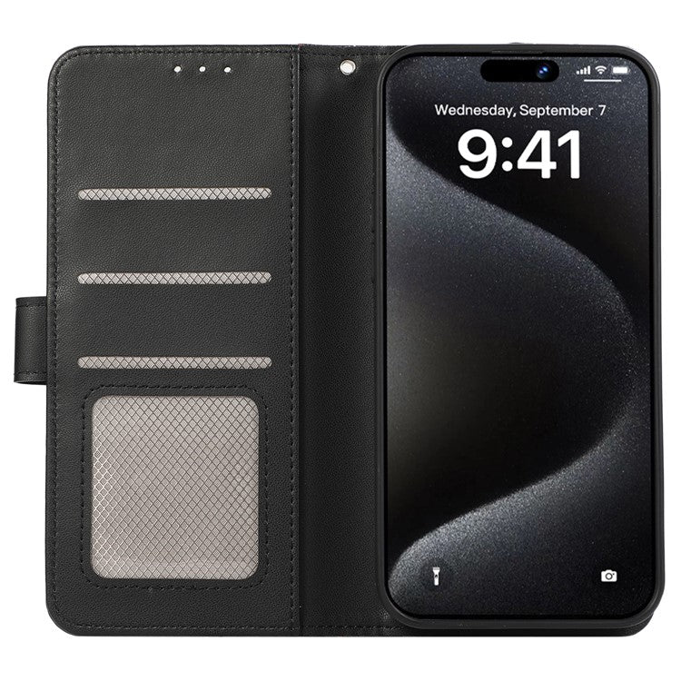 For iPhone 16 Case RFID Blocking Card Slots Leather Stand Phone Cover - Black