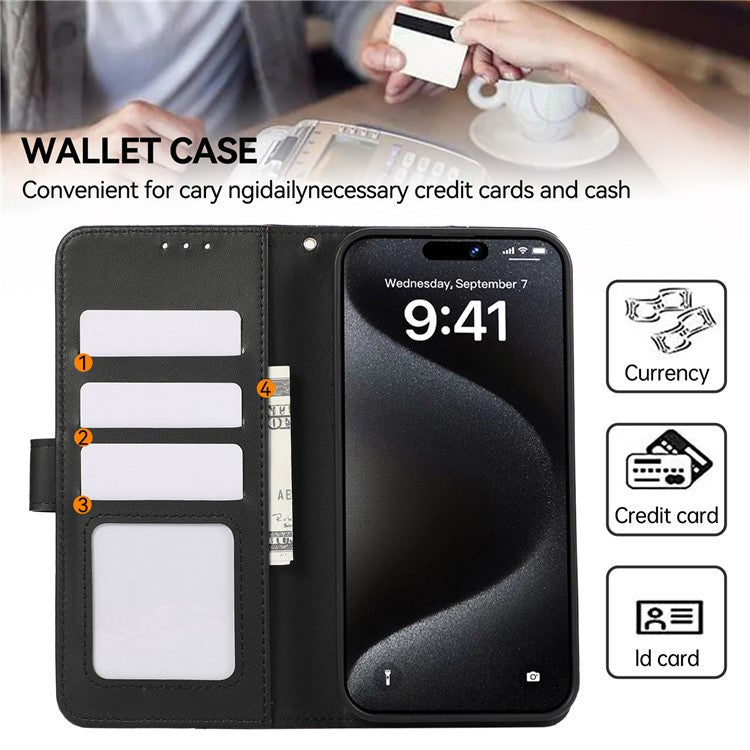 For iPhone 16 Case RFID Blocking Card Slots Leather Stand Phone Cover - Black