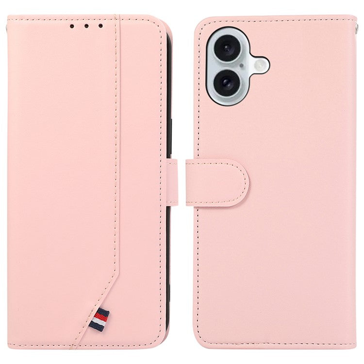 For iPhone 16 Case RFID Blocking Card Slots Leather Stand Phone Cover - Pink