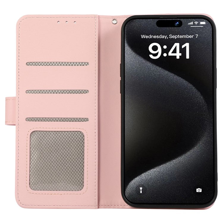 For iPhone 16 Case RFID Blocking Card Slots Leather Stand Phone Cover - Pink