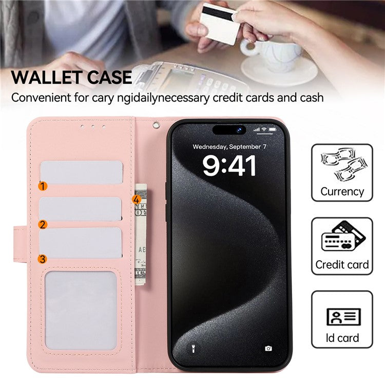 For iPhone 16 Case RFID Blocking Card Slots Leather Stand Phone Cover - Pink